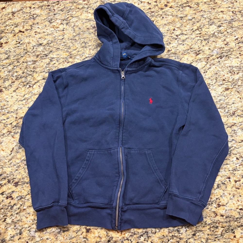 Polo Ralph Lauren Boys Navy Blue Full Zip Hoodie Sweatshirt Size Large 14-16 ws